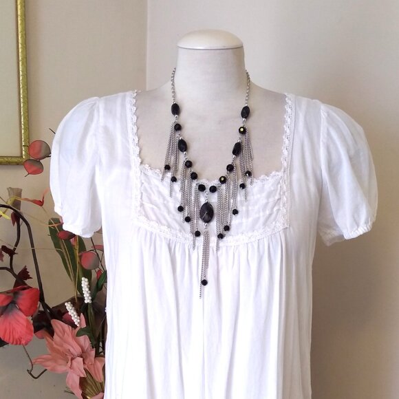 Vintage NEW new touch Black Beads VTG Silver Tone Necklace - Picture 5 of 8